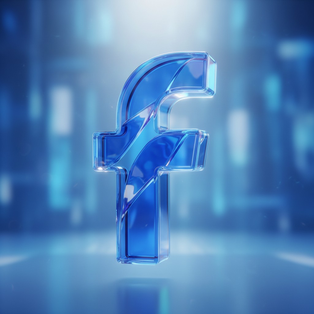 A fictitious social media symbol for Facebook, blue tone, square